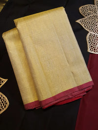 2G Pure Kanjivaram Silk Saree in Golden Yellow with Rich Orange-Gold Zari Pallu and Maroon Contrast Edges | Silkmark Certified