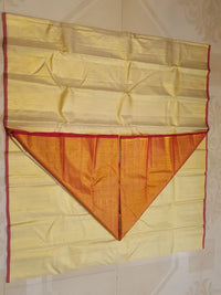 2G Pure Kanjivaram Silk Saree in Golden Yellow with Rich Orange-Gold Zari Pallu and Maroon Contrast Edges | Silkmark Certified