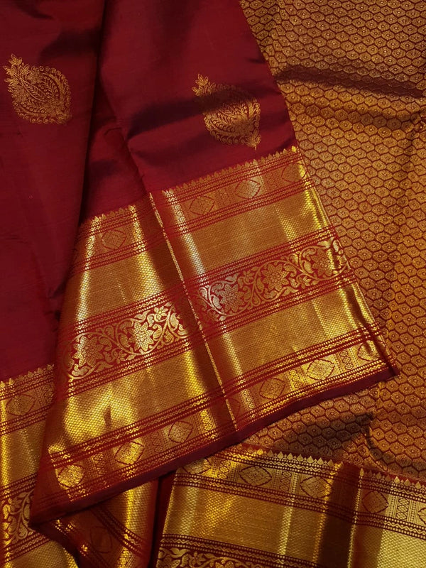 2G Pure Kanjivaram Silk Saree in Deep Maroon | Silkmark Certified