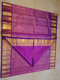 2G Pure Zari Kanjivaram Silk Saree in Rich Purple with Magenta Paisley Buttas and Traditional Gold Zari Border | Silkmark Certified