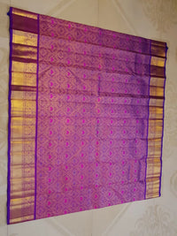 2G Pure Zari Kanjivaram Silk Saree in Rich Purple with Magenta Paisley Buttas and Traditional Gold Zari Border | Silkmark Certified