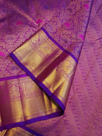 2G Pure Zari Kanjivaram Silk Saree in Rich Purple with Magenta Paisley Buttas and Traditional Gold Zari Border | Silkmark Certified