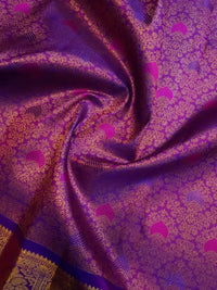 2G Pure Zari Kanjivaram Silk Saree in Rich Purple with Magenta Paisley Buttas and Traditional Gold Zari Border | Silkmark Certified