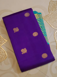 2G Pure Korvai Kanjivaram Silk Saree in Rich Purple with Turquoise Blue Peacock Border and Peacock Butta | Silkmark Certified