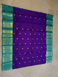 2G Pure Korvai Kanjivaram Silk Saree in Rich Purple with Turquoise Blue Peacock Border and Peacock Butta | Silkmark Certified