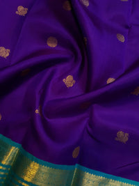 2G Pure Korvai Kanjivaram Silk Saree in Rich Purple with Turquoise Blue Peacock Border and Peacock Butta | Silkmark Certified
