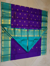 2G Pure Korvai Kanjivaram Silk Saree in Rich Purple with Turquoise Blue Peacock Border and Peacock Butta | Silkmark Certified