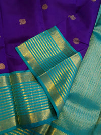 2G Pure Korvai Kanjivaram Silk Saree in Rich Purple with Turquoise Blue Peacock Border and Peacock Butta | Silkmark Certified