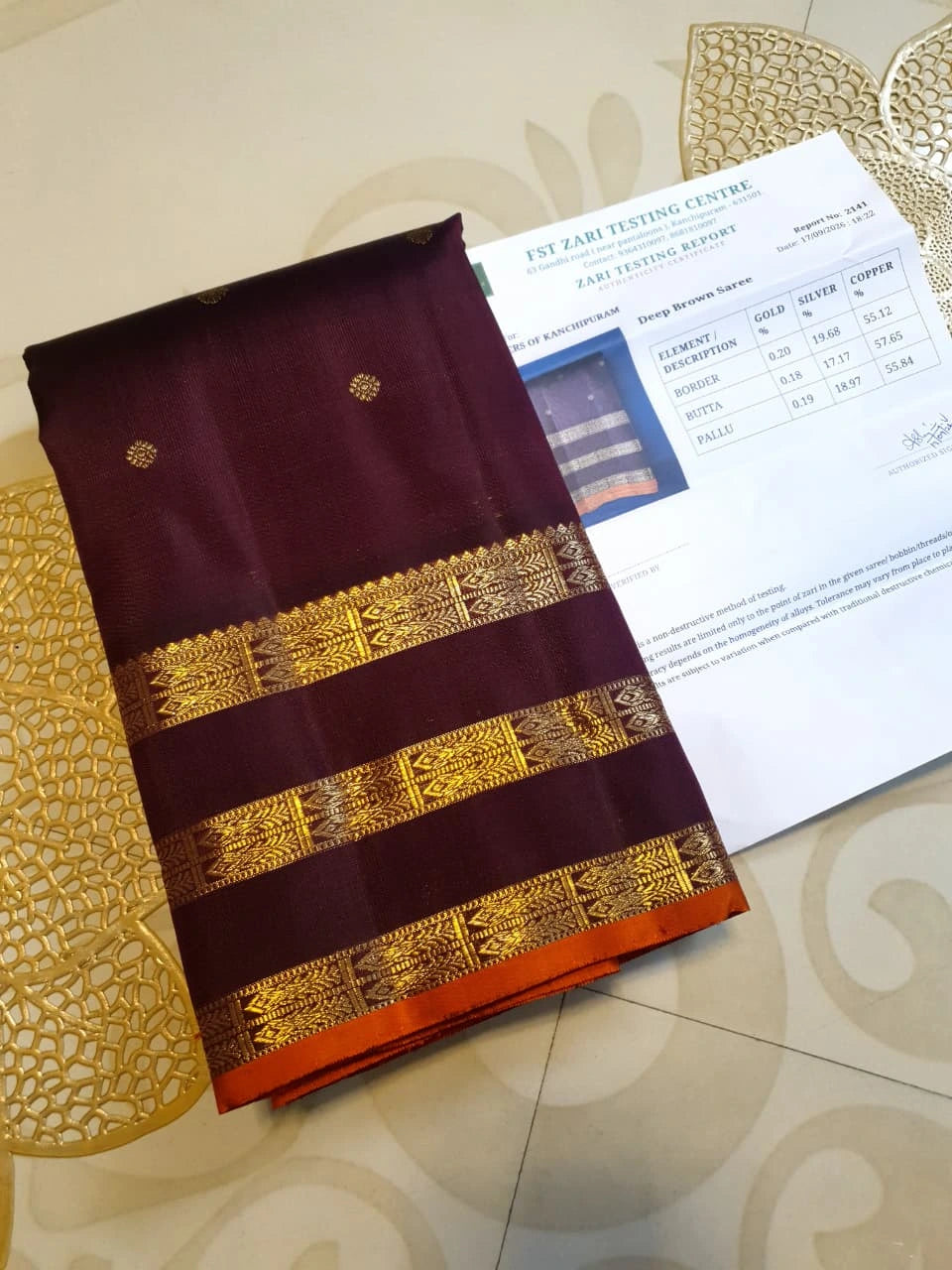 3G Pure Zari Kanjivaram Silk Saree in Deep Wine Purple with Gold Zari Buttas and Traditional Triple Zari Border | Silkmark Certified
