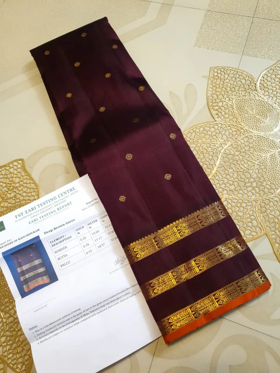 3G Pure Zari Kanjivaram Silk Saree in Deep Wine Purple with Gold Zari Buttas and Traditional Triple Zari Border | Silkmark Certified