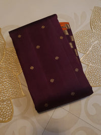3G Pure Zari Kanjivaram Silk Saree in Deep Wine Purple with Gold Zari Buttas and Traditional Triple Zari Border | Silkmark Certified