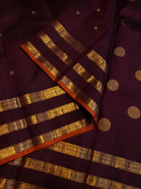 3G Pure Zari Kanjivaram Silk Saree in Deep Wine Purple with Gold Zari Buttas and Traditional Triple Zari Border | Silkmark Certified