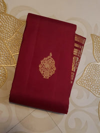 2G Pure Kanjivaram Silk Saree in Deep Maroon with Rich Gold Zari Peacock Butta and Traditional Coin Border | Silkmark Certified