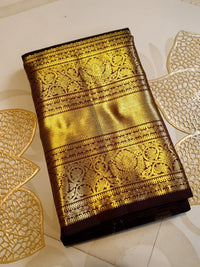 2G Pure  Kanjivaram Silk Saree in Rich Brown with Gold Zari Floral Buttas and Traditional Broad Border | Silkmark Certified