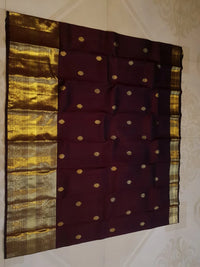 2G Pure  Kanjivaram Silk Saree in Rich Brown with Gold Zari Floral Buttas and Traditional Broad Border | Silkmark Certified