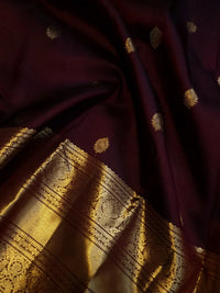 2G Pure  Kanjivaram Silk Saree in Rich Brown with Gold Zari Floral Buttas and Traditional Broad Border | Silkmark Certified
