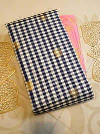 2G Pure Korvai  Kanjivaram Silk Saree in Black and White Checks with Mayil Chakkara Buttas and Contrast Pink Zari Border | Silkmark Certified