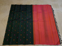 2G Pure Kanjivaram Silk Saree in Dark Green with Multicolour Buttas & Contrast Red Pallu | Silkmark Certified