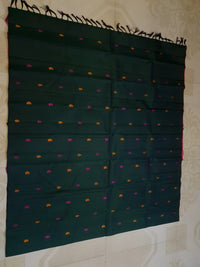 2G Pure Kanjivaram Silk Saree in Dark Green with Multicolour Buttas & Contrast Red Pallu | Silkmark Certified