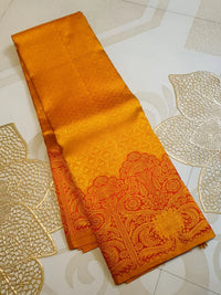 2G Pure Kanjivaram Silk Saree in Mustard Yellow with Rich Floral Paisley Zari Border | Silkmark Certified