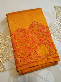 2G Pure Kanjivaram Silk Saree in Mustard Yellow with Rich Floral Paisley Zari Border | Silkmark Certified