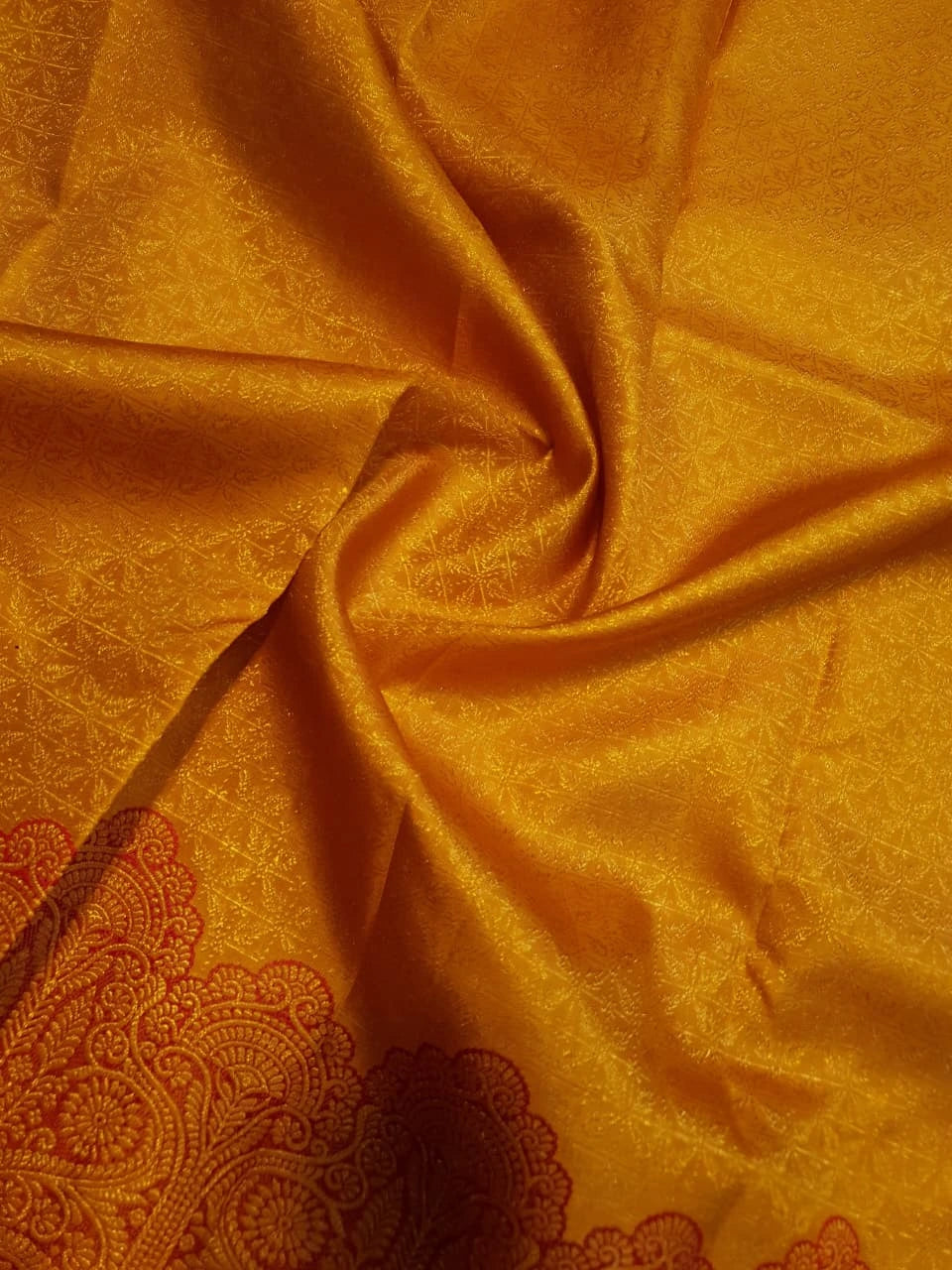 2G Pure Kanjivaram Silk Saree in Mustard Yellow with Rich Floral Paisley Zari Border | Silkmark Certified