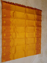 2G Pure Kanjivaram Silk Saree in Mustard Yellow with Rich Floral Paisley Zari Border | Silkmark Certified
