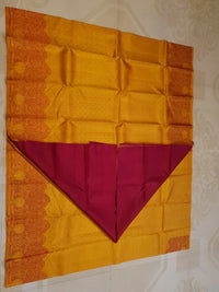 2G Pure Kanjivaram Silk Saree in Mustard Yellow with Rich Floral Paisley Zari Border | Silkmark Certified