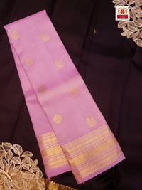 2G Pure Kanjivaram Silk Saree in Lavender Pink with Gold Peacock Buttas & Rich Zari Border | Silkmark Certified