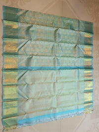 2G Pure Kanjivaram Silk Saree in Sky Blue with Gold Zari Peacock Butta & Rich Zari Border | Silkmark Certified