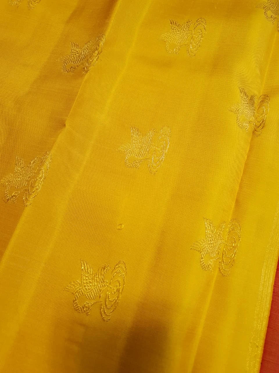 3G Pure Zari Ganga Jamuna Kanjivaram Silk Saree in Navy Blue with Gold Peacock Buttas & Red and Yellow Peacock Border | Silkmark Certified