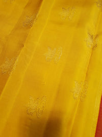3G Pure Zari Ganga Jamuna Kanjivaram Silk Saree in Navy Blue with Gold Peacock Buttas & Red and Yellow Peacock Border | Silkmark Certified
