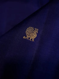 3G Pure Zari Ganga Jamuna Kanjivaram Silk Saree in Navy Blue with Gold Peacock Buttas & Red and Yellow Peacock Border | Silkmark Certified
