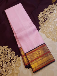 2G Pure Korvai  Kanjivaram Silk Saree in Light Pink with Purple Peacock Zari Border | Silkmark Certified
