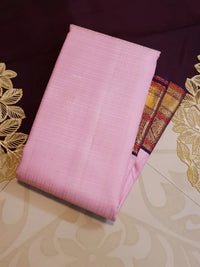 2G Pure Korvai  Kanjivaram Silk Saree in Light Pink with Purple Peacock Zari Border | Silkmark Certified