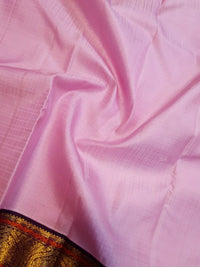 2G Pure Korvai  Kanjivaram Silk Saree in Light Pink with Purple Peacock Zari Border | Silkmark Certified