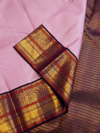 2G Pure Korvai  Kanjivaram Silk Saree in Light Pink with Purple Peacock Zari Border | Silkmark Certified
