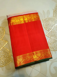 2G Pure Kanjivaram Silk Saree in Light Pink with Contrast Red Peacock Border & Rich Gold Zari | Silkmark Certified