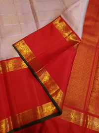 2G Pure Kanjivaram Silk Saree in Light Pink with Contrast Red Peacock Border & Rich Gold Zari | Silkmark Certified