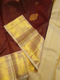 2G Pure Kanjivaram Silk Saree in Rich Maroon with Gold Zari Buttas & Broad Traditional Zari Border | Silkmark Certified