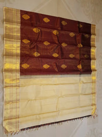 2G Pure Kanjivaram Silk Saree in Rich Maroon with Gold Zari Buttas & Broad Traditional Zari Border | Silkmark Certified