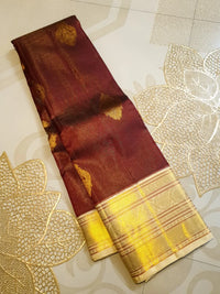 2G Pure Kanjivaram Silk Saree in Rich Maroon with Gold Zari Buttas & Broad Traditional Zari Border | Silkmark Certified