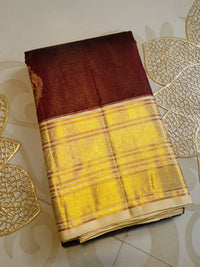 2G Pure Kanjivaram Silk Saree in Rich Maroon with Gold Zari Buttas & Broad Traditional Zari Border | Silkmark Certified