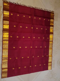 2G Pure Kanjivaram Silk Saree in Rich Maroon Red with Gold Peacock Buttas & Peacock Zari Border | Traditional Kanchipuram Silk Saree