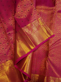 2G Pure Kanjivaram Silk Saree in Rani Pink with Rich Gold Zari Brocade & Traditional Floral Pallu | Silkmark Certified