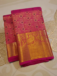 2G Pure Kanjivaram Silk Saree in Rani Pink with Rich Gold Zari Brocade & Traditional Floral Pallu | Silkmark Certified