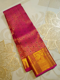 2G Pure Kanjivaram Silk Saree in Rani Pink with Rich Gold Zari Brocade & Traditional Floral Pallu | Silkmark Certified