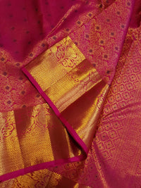2G Pure Kanjivaram Silk Saree in Rani Pink with Rich Gold Zari Brocade & Traditional Floral Pallu | Silkmark Certified