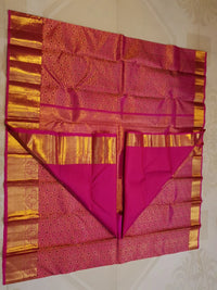 2G Pure Kanjivaram Silk Saree in Rani Pink with Rich Gold Zari Brocade & Traditional Floral Pallu | Silkmark Certified