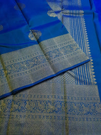 2G Pure Kanjivaram Silk Saree in Royal Blue with Gold Zari Paisley Buttas & Peacock Zari Border | Silkmark Certified